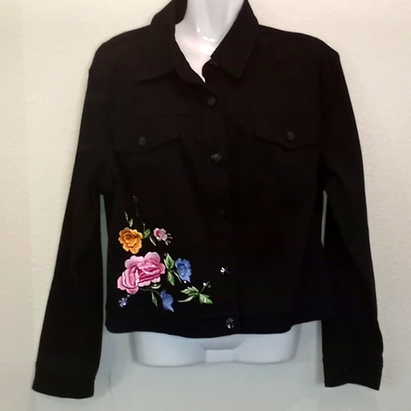 VTG-Lana Erica Floral Applique  Black Jacket - Picture 3 of 15